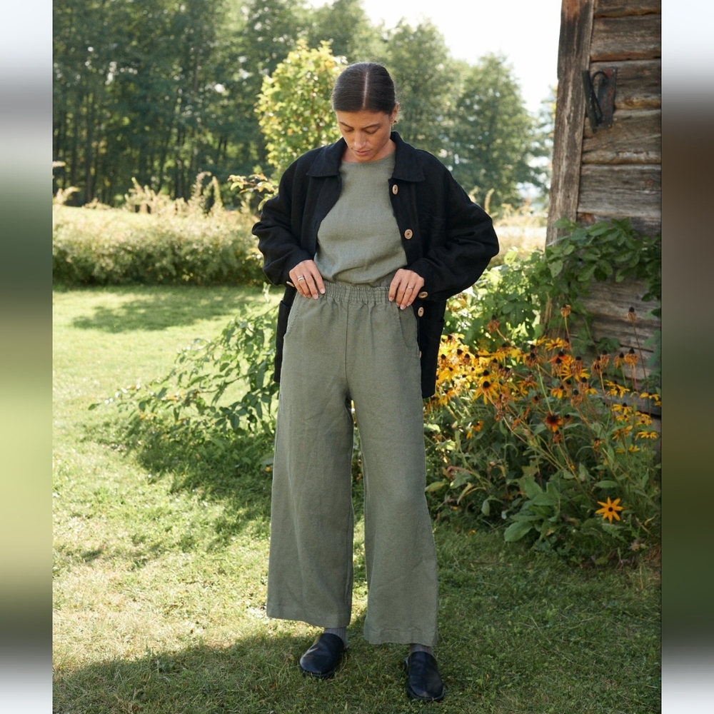 Linenfox Ocean Heavy Linen Trousers Pine Green